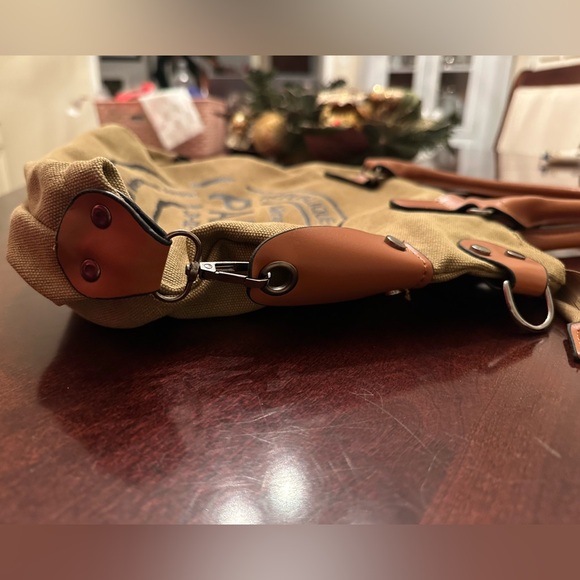 PARIS STAMPED Retro Vintage Canvas Large Tote Bag Purse W/Strap Khaki - Picture 9 of 10